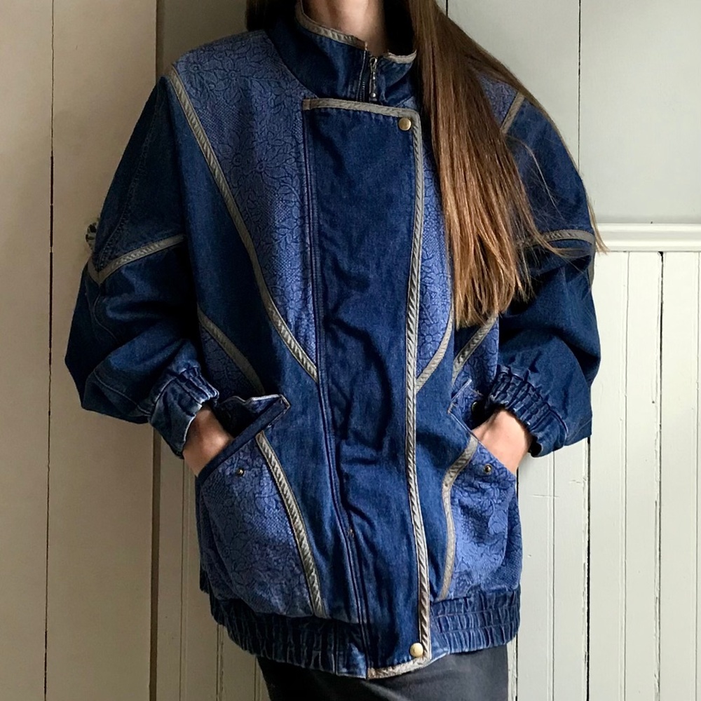 🎉H.P. Vintage Floral Denim Coat Jean Jacket L